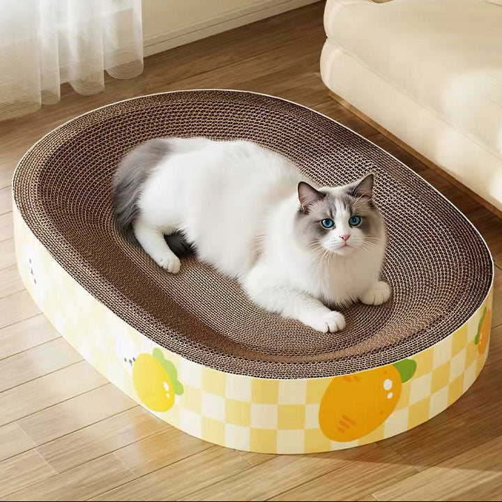 Rascador de cartón con diseño zanahoria para gatos