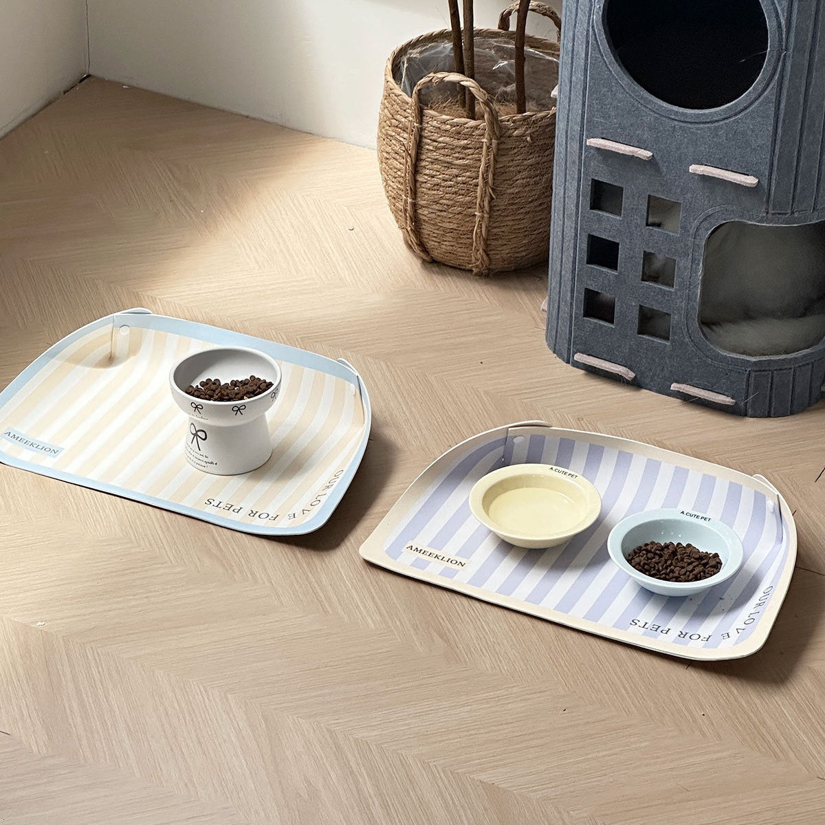 Alfombra de comedero impermeable de rayas