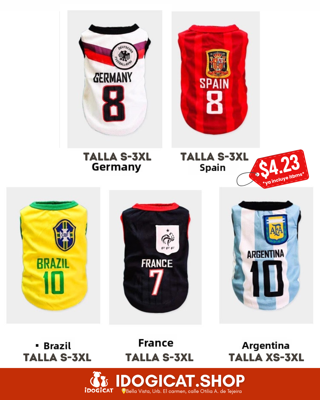 Camiseta del mundial para mascotas (5 equipos)