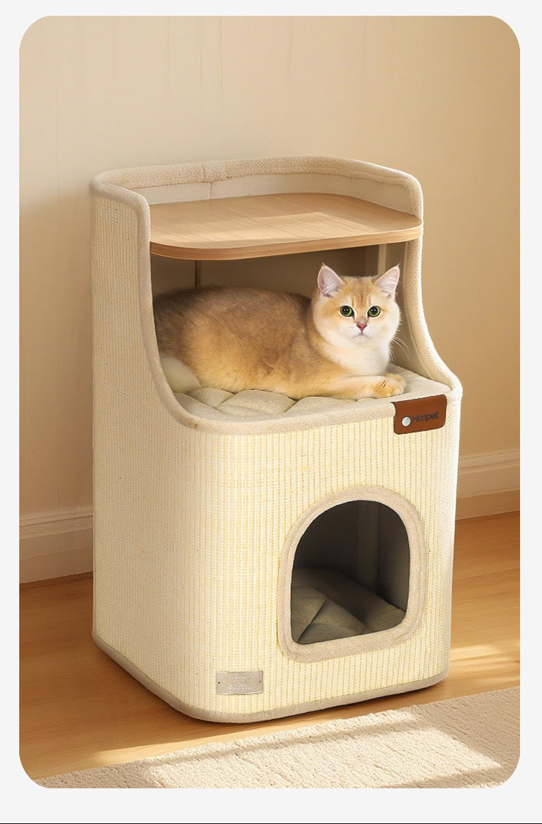 Torre de tres niveles cuadrado para gatos de sisal