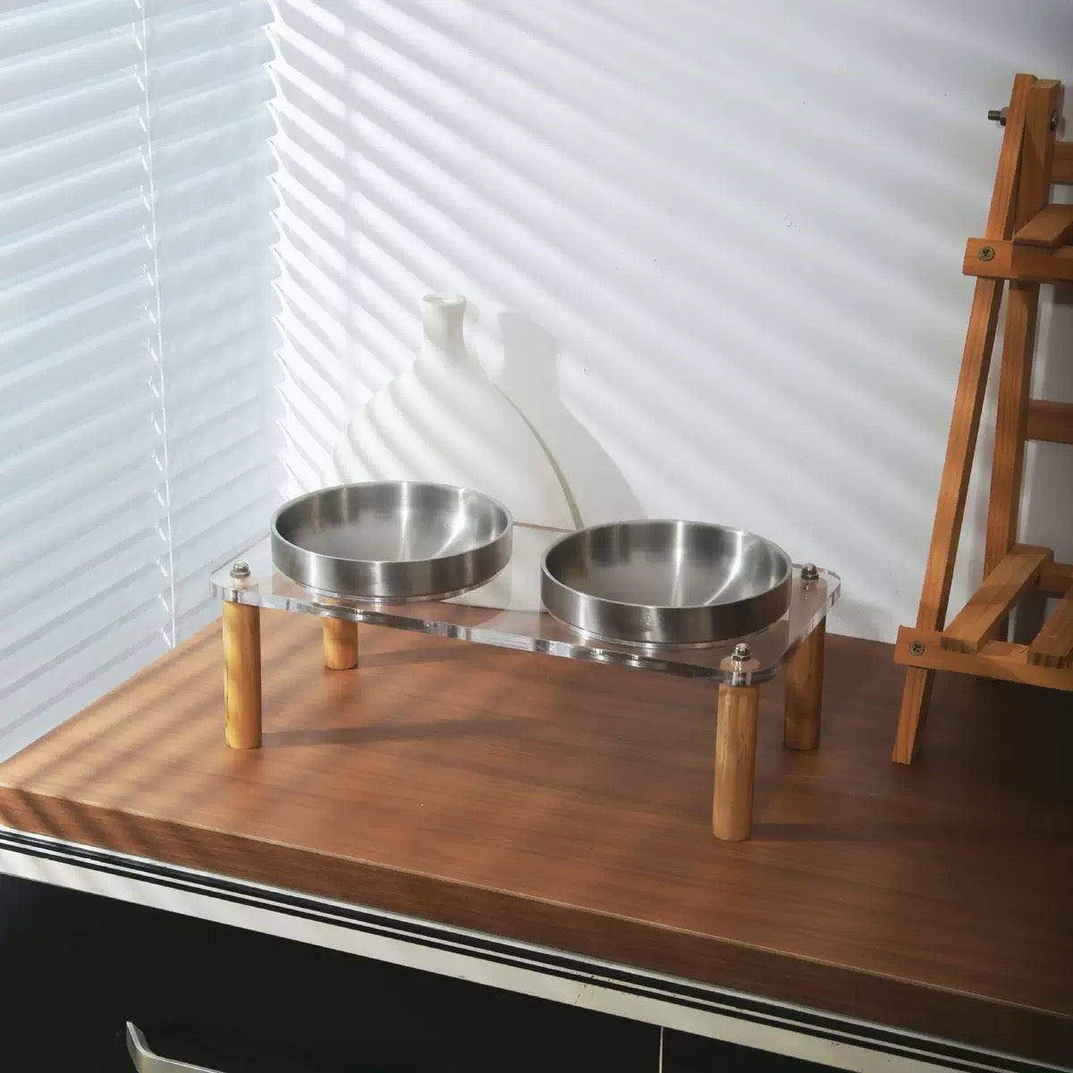 Comedero elevado de vidrio doble