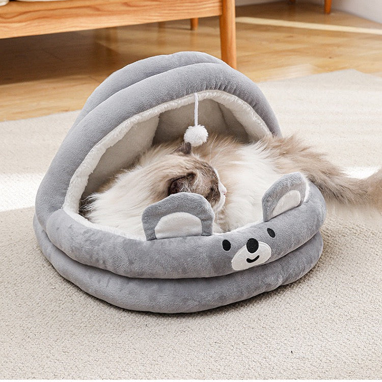 Casita de algodón osito gris para mascotas