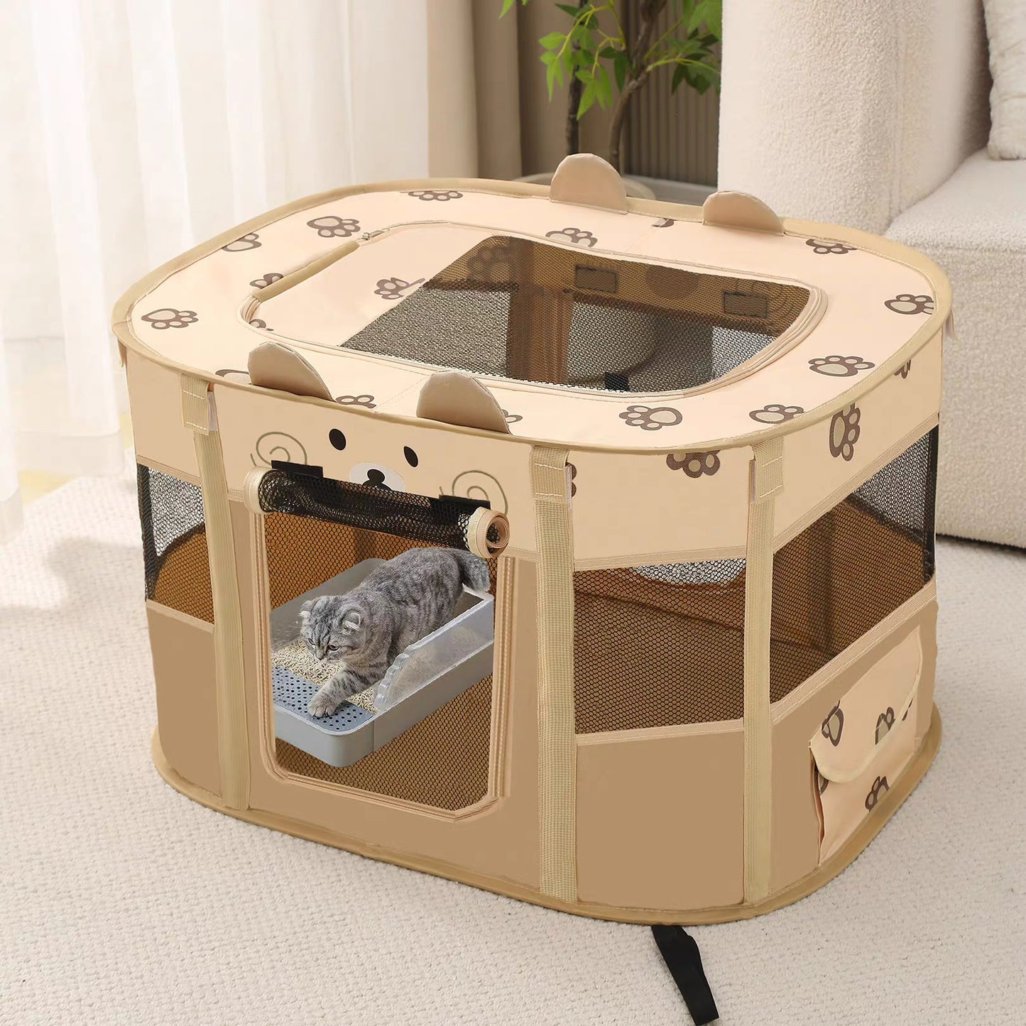 Corral de tela con diseño de oso (Talla XXL - 110×85×60 cm)