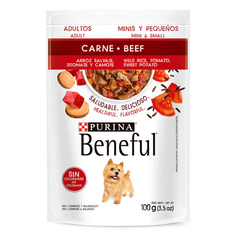 Comida húmeda para perro Purina: Beneful, carne para adulto mini y pequeños 85g