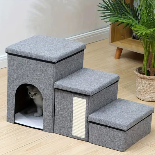 Escalera para mascotas de cajones color gris