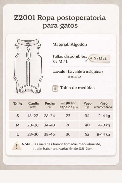 Traje postoperatorio para gatos Modelo #T49