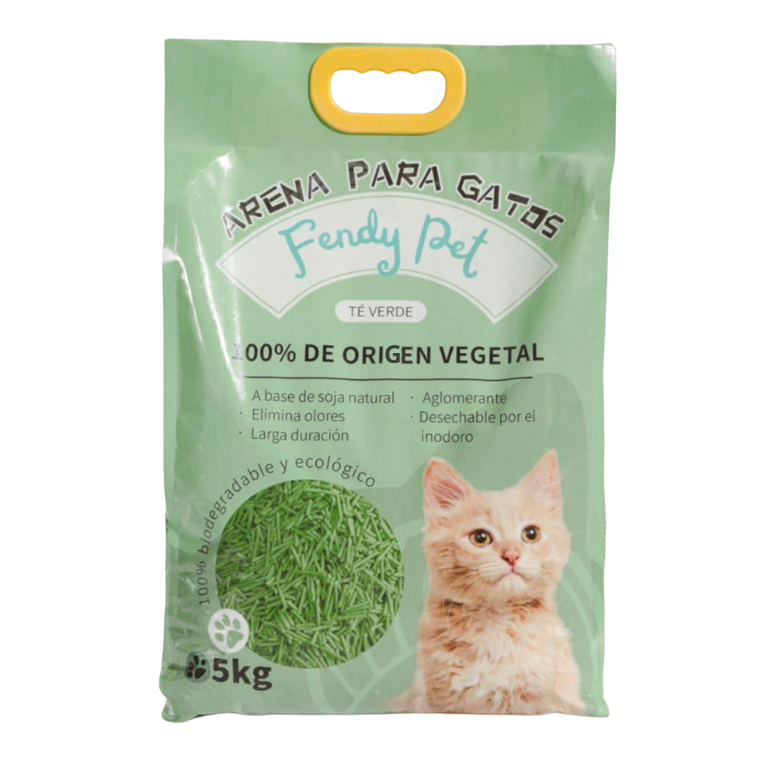 Arena Biodegradable Fendy Pet a base de soja 5KG (TÉ VERDE)