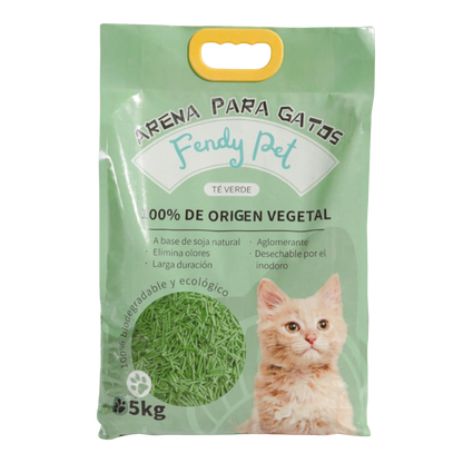 Arena Biodegradable Fendy Pet a base de soja 5KG (TÉ VERDE)