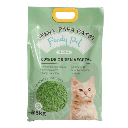 Arena Biodegradable Fendy Pet a base de soja 5KG (TÉ VERDE)