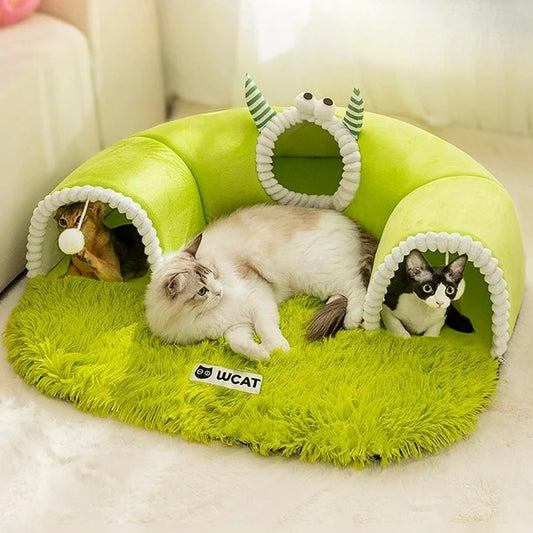 Túnel afelpado estilo cama para gatos