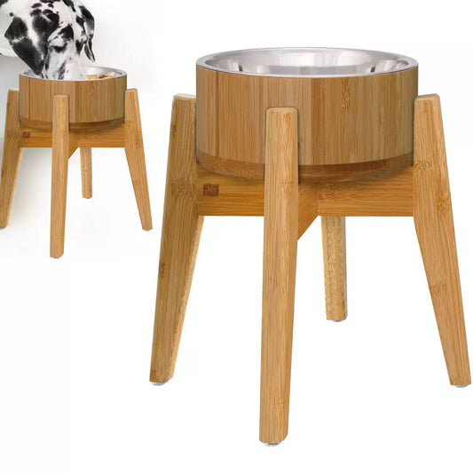 Comedero elevado de madera individual raza grande