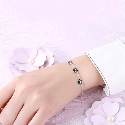 Pulsera de plata de ley 925 con forma de Pata de Gato para mujer y niña