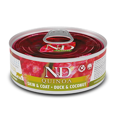 Comida Húmeda para Gato Farmina: N&D, Lata Quinoa skin and coat pato y coco 80g
