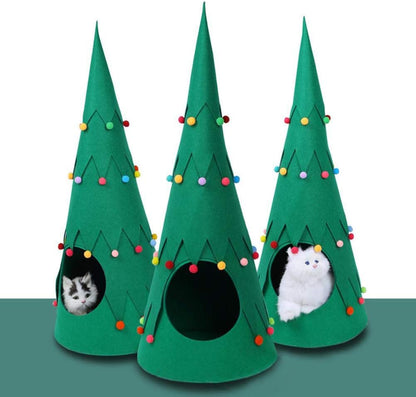Tepee de fieltro para gatos navideño