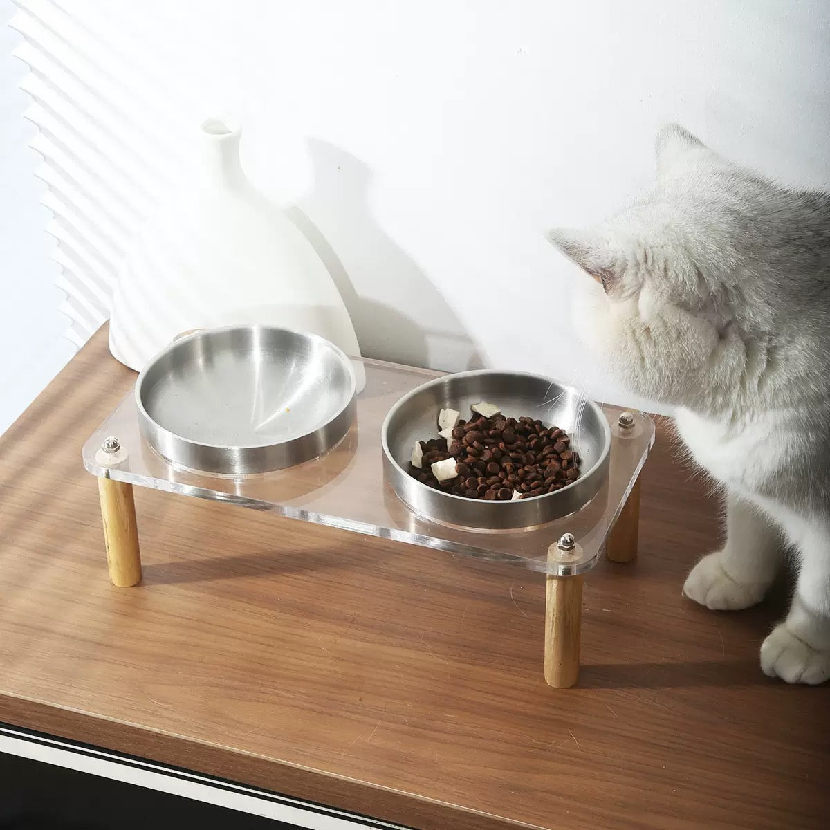 Comedero elevado de vidrio doble