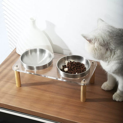 Comedero elevado de vidrio doble