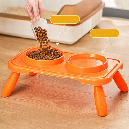 Comedero elevado de plastico doble naranja