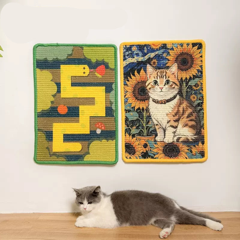 Tapete rascador adhesivos de sisal modelo gato con girasol 50*35cm