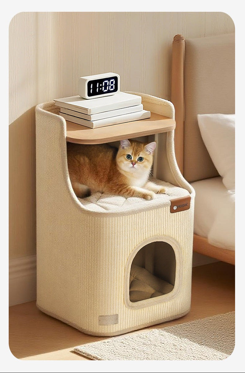 Torre de tres niveles cuadrado para gatos de sisal