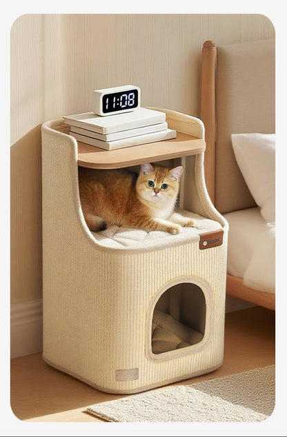Torre de tres niveles cuadrado para gatos de sisal