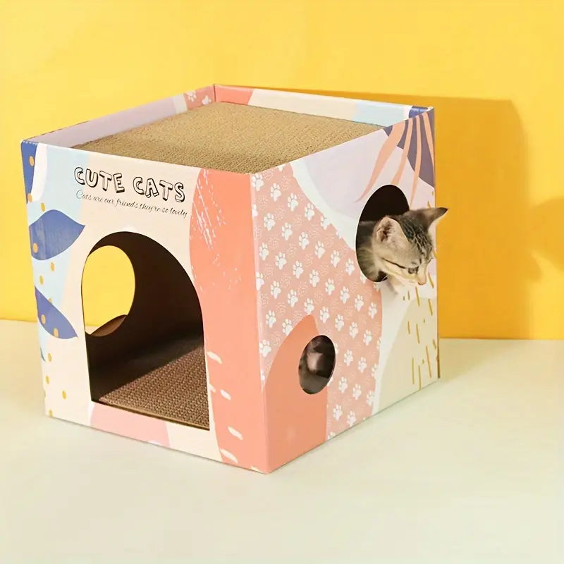 Casa de cartón rascador para gato
