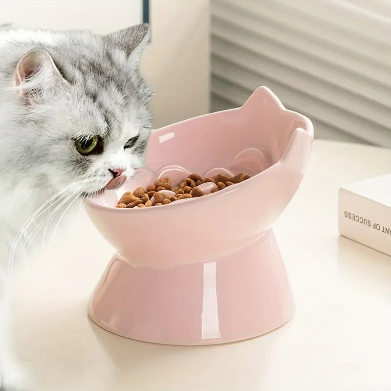 Plato elevado lento de cerámica para gatos #3