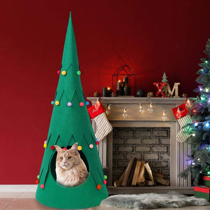 Tepee de fieltro para gatos navideño