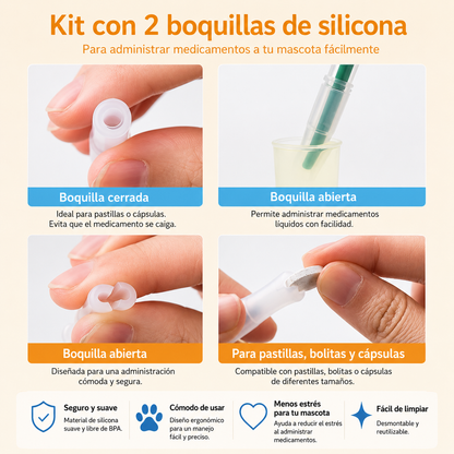 Jeringa de Medicina para Mascotas de Doble Uso con Punta Suave - Dispensador Fácil de Pastillas para Gatos
