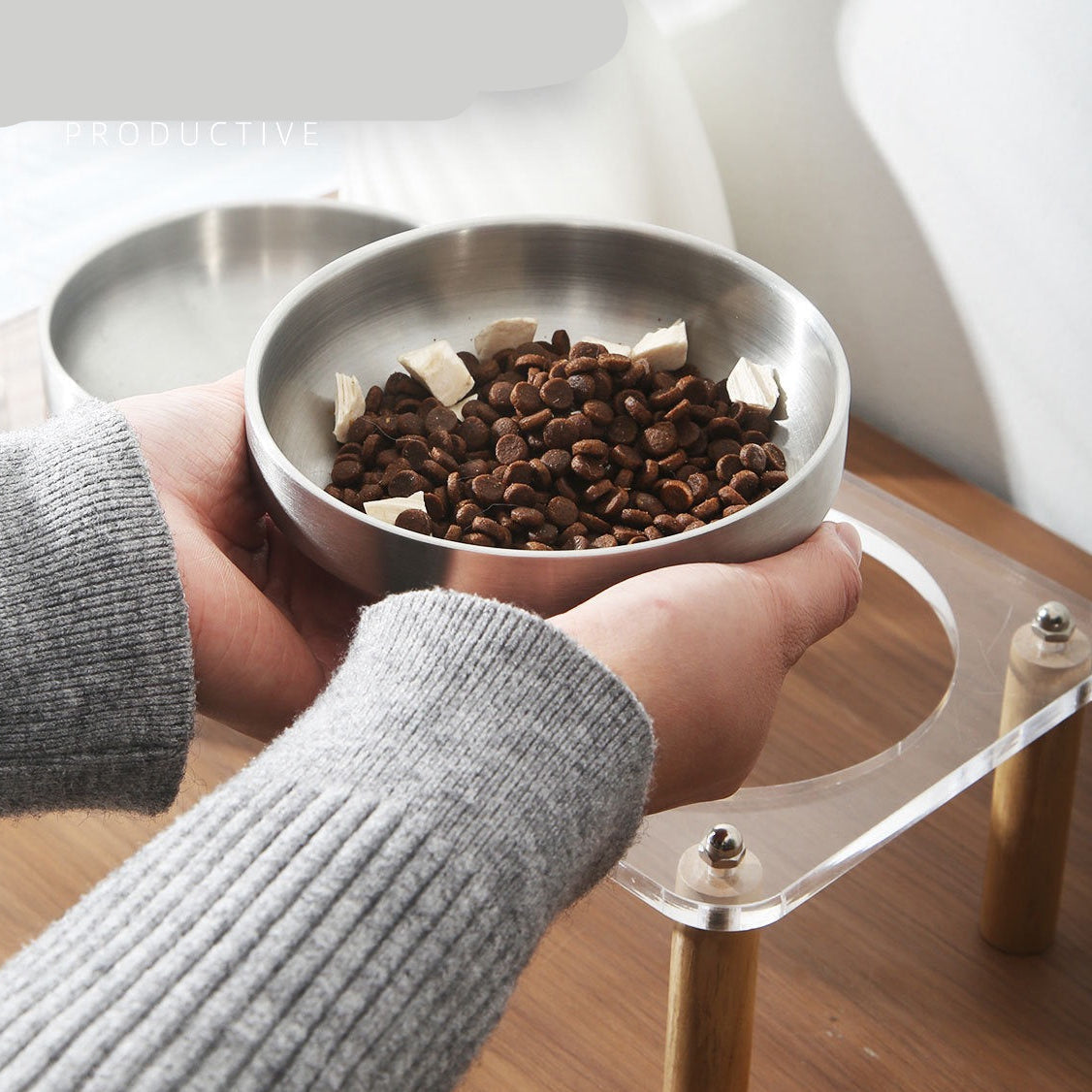 Comedero elevado de vidrio doble