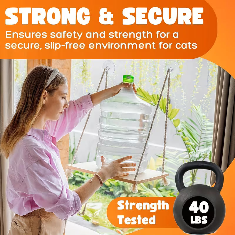Hamaca de ventana para gatos de madera (Soporta hasta 8kg)