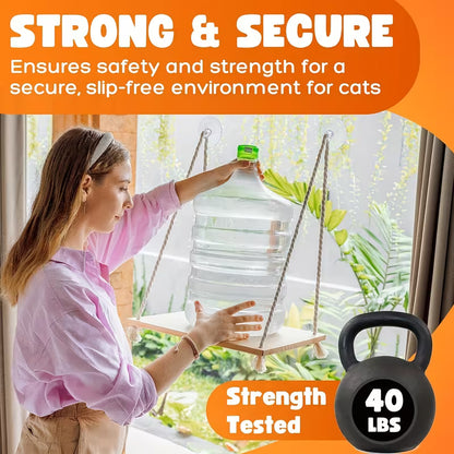 Hamaca de ventana para gatos de madera (Soporta hasta 8kg)