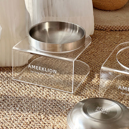 Plato elevado transparente con plato de acero inoxidable