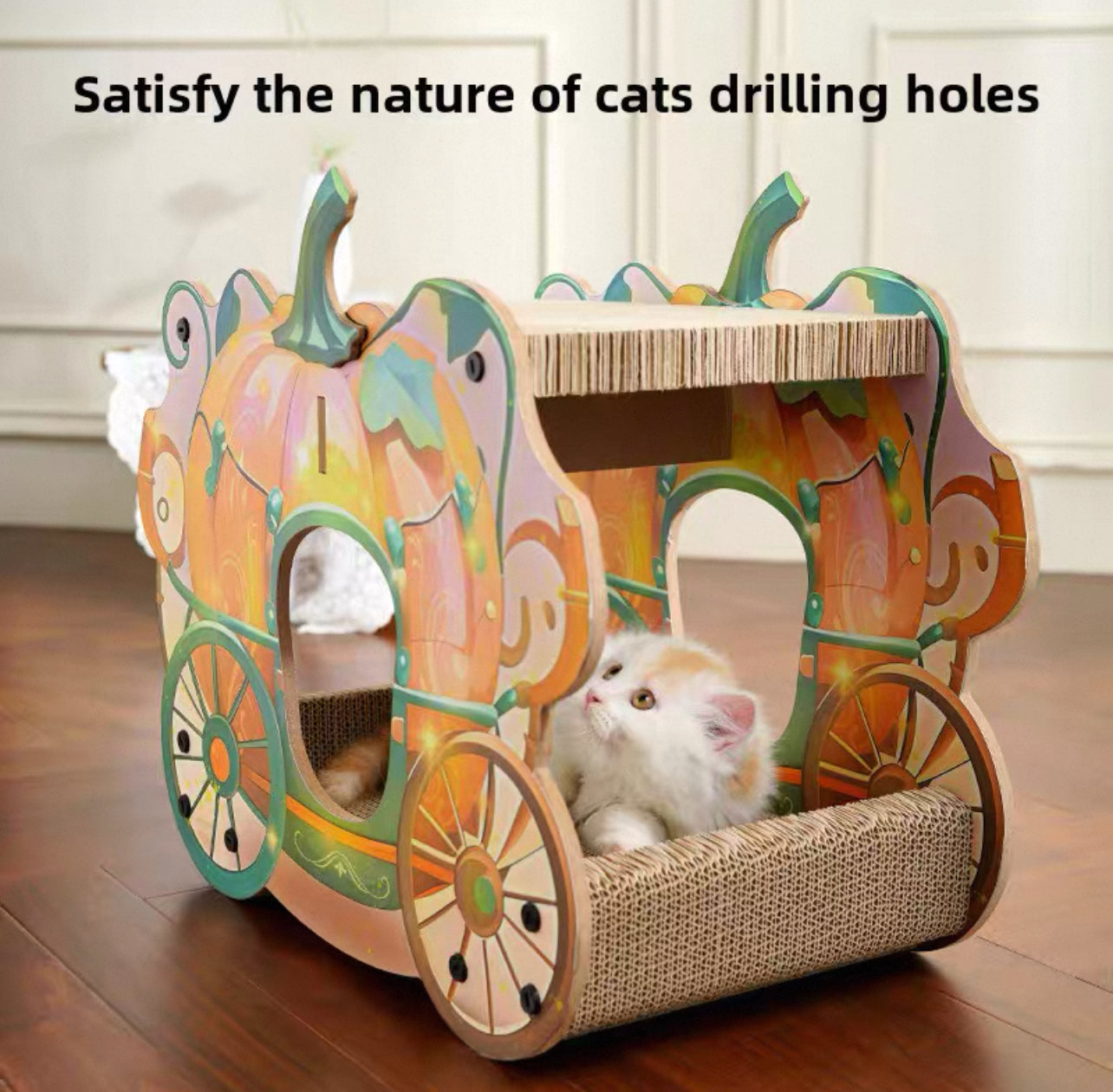 Rascador de cartón estilo carruaje para gatos