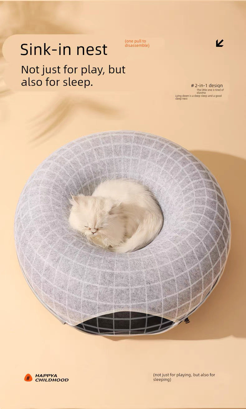 Túnel para gatos estilo dona de fieltro