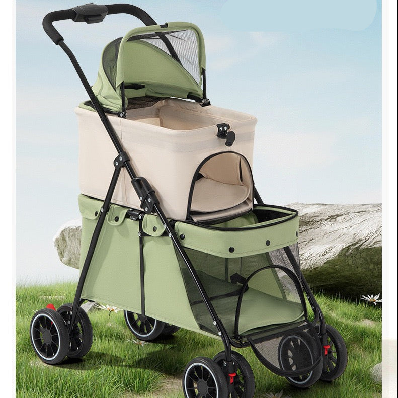 Coche doble desmontable para mascotas modelo 105 color verde