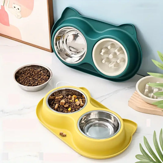 Comedero doble de plástico para gatos