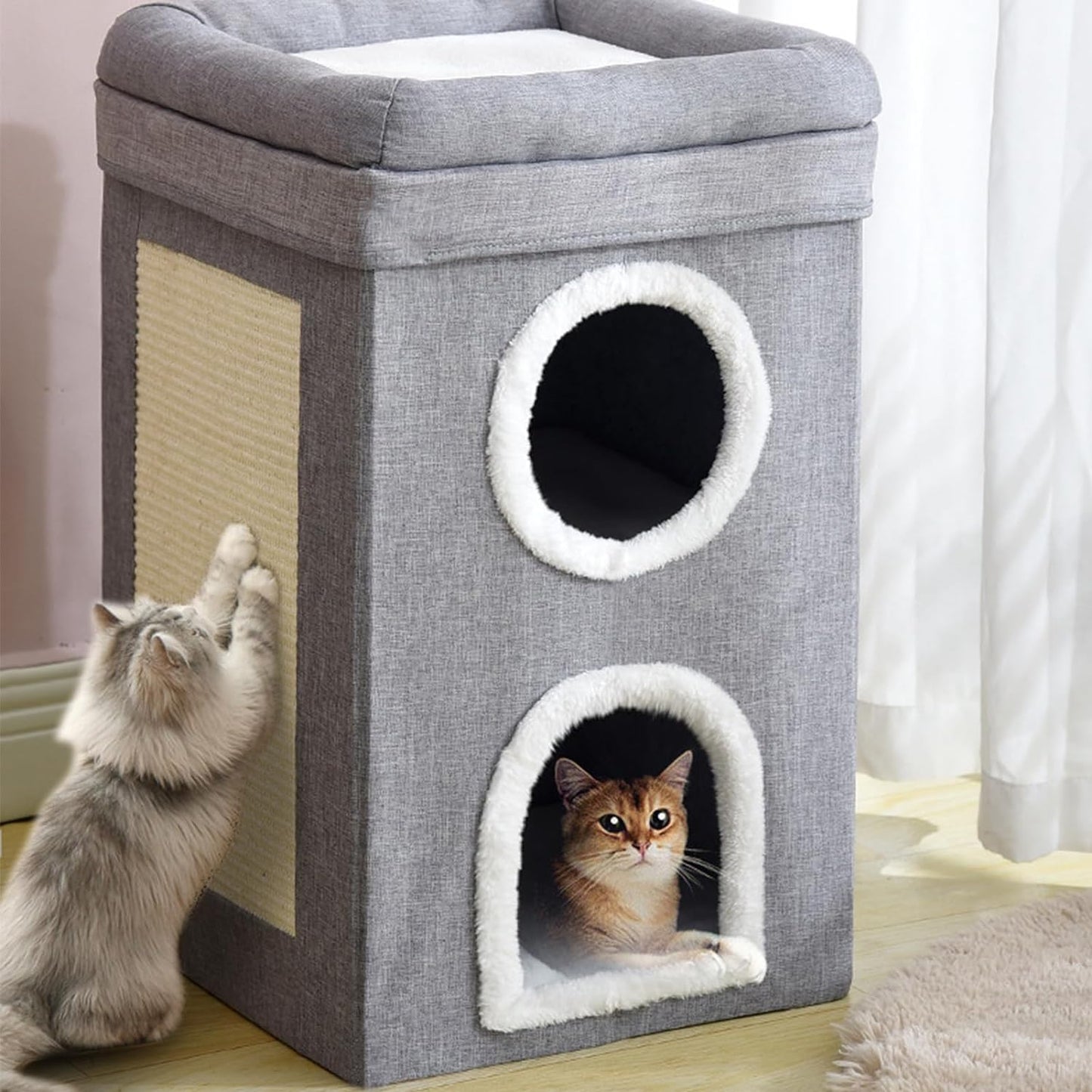 Casa para gatos plegable con rascador