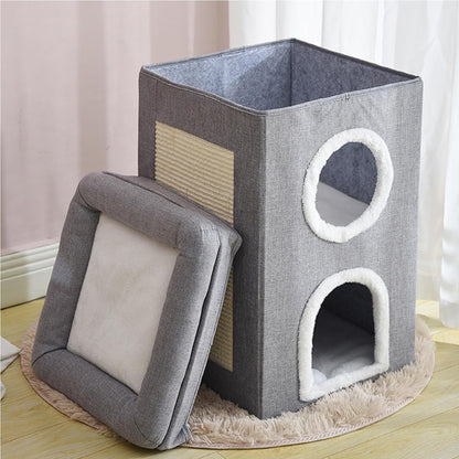 Casa para gatos plegable con rascador