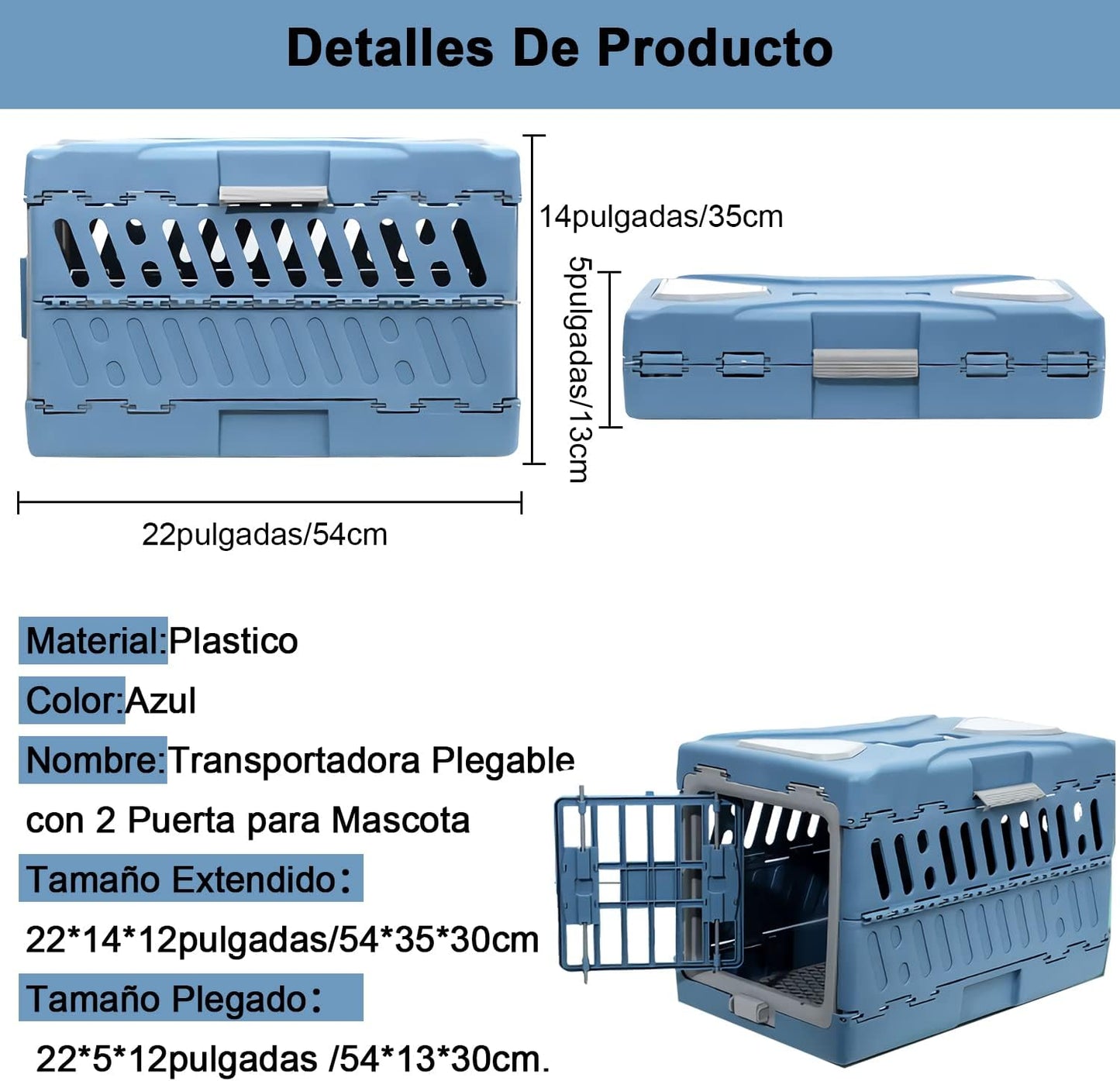 Kennel plegable para mascotas 48*30*32cm (Hasta 35lbs)
