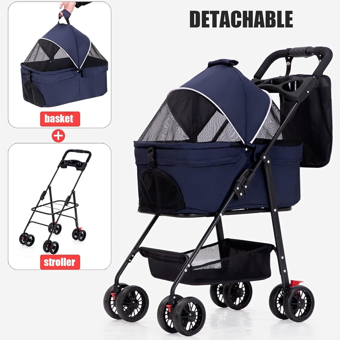 Coche para mascotas con base desmontable (15KG de peso)