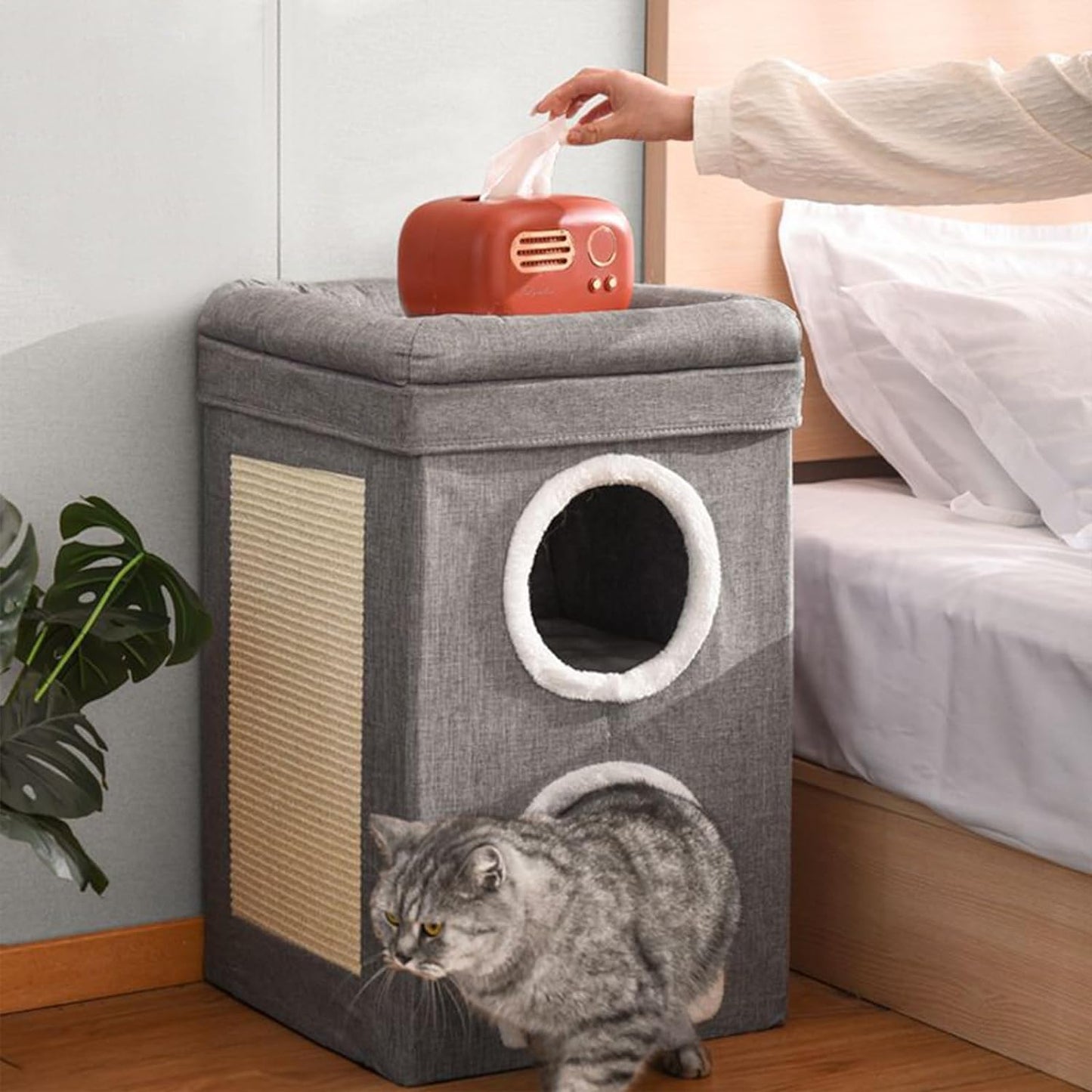 Casa para gatos plegable con rascador