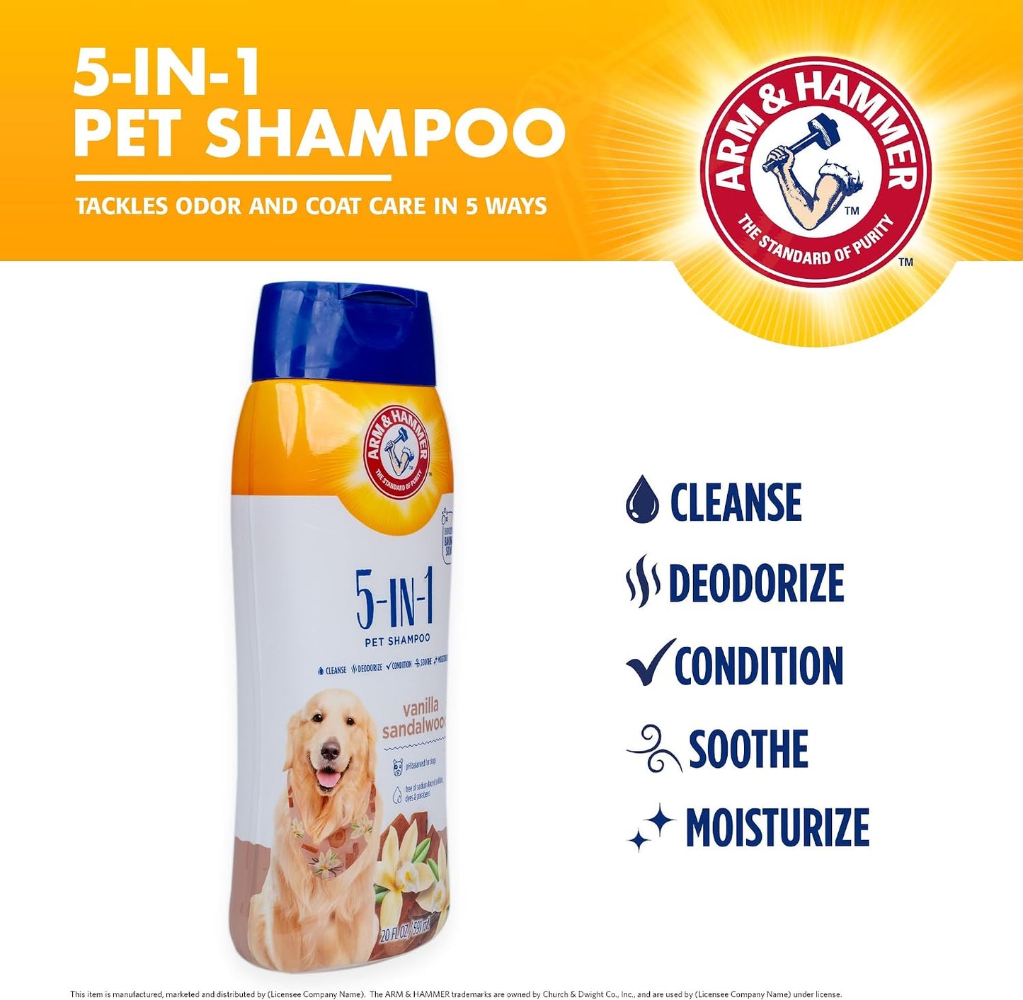Shampoo para Perro Arm&hammer: Control de olores, 5 en 1 con aróma a sándalo de vainilla 591ml
