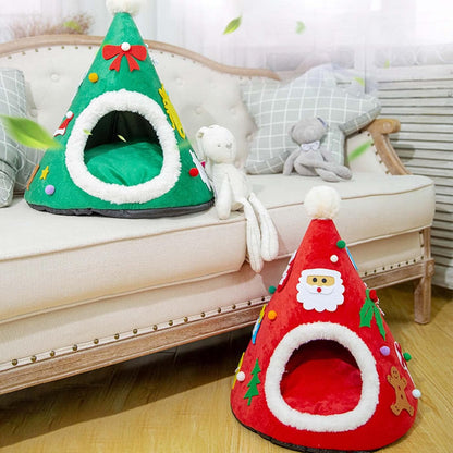 Tepee de algodón para mascotas pequeñas navideño