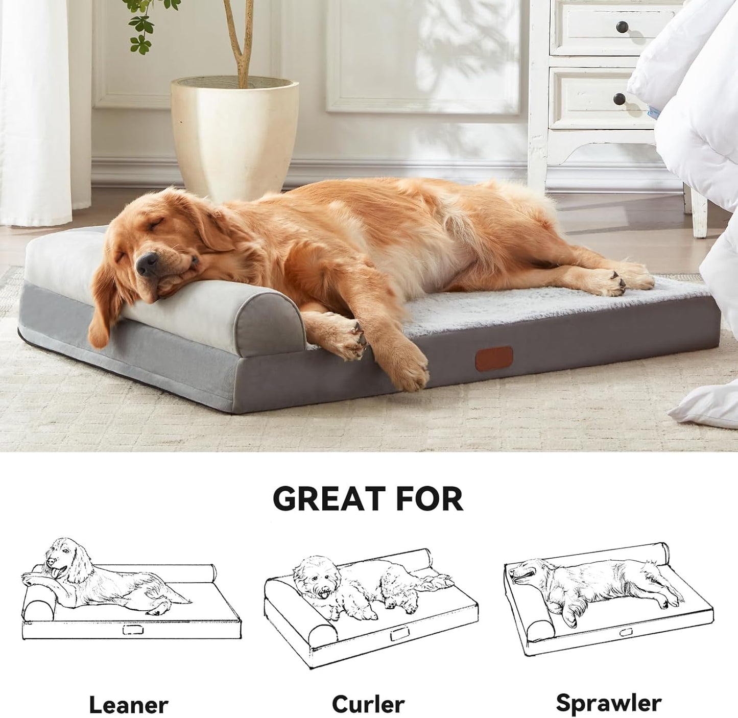 Cama ortopédica en forma de L para perros de espuma viscoelástica
