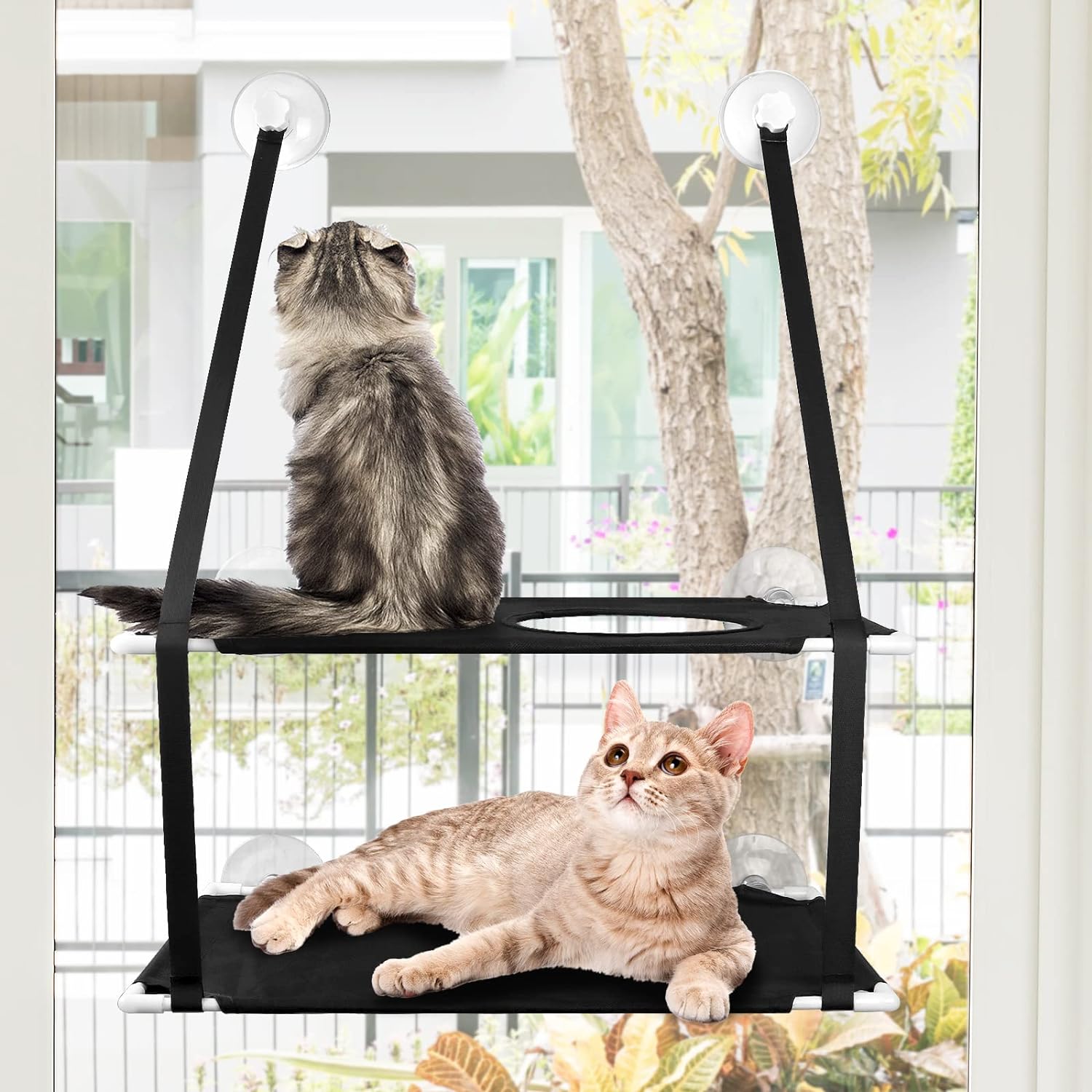 Hamaca Doble Hamaca Para Gatos De Ventana Doble Capa, Soporta