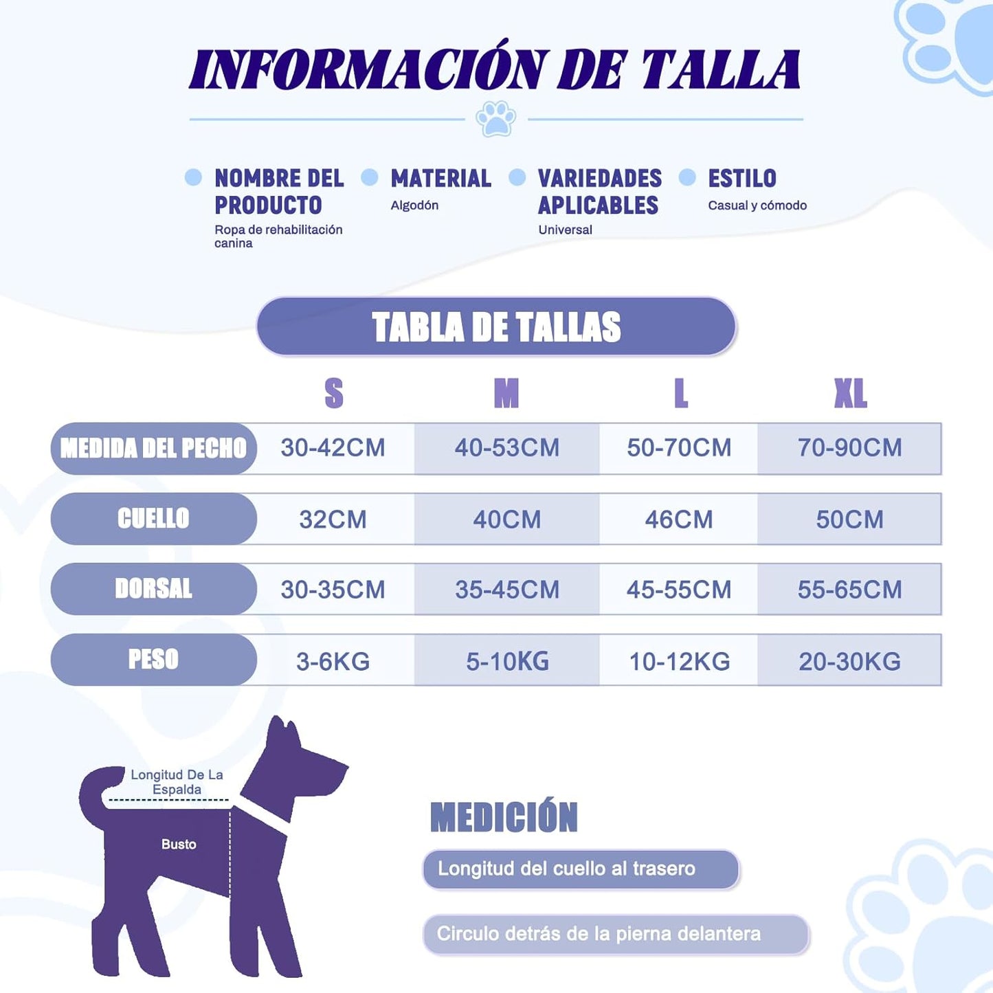 Traje de recuperación para perros raza mediana y grande