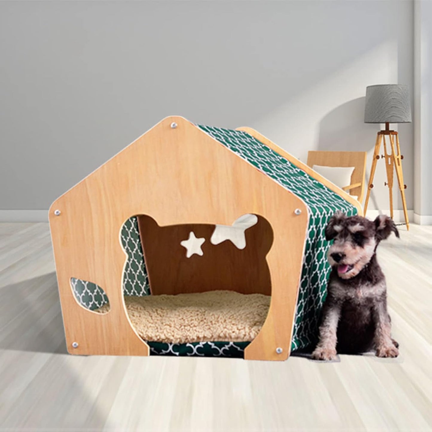 Casita de madera estilo osito para mascotas
