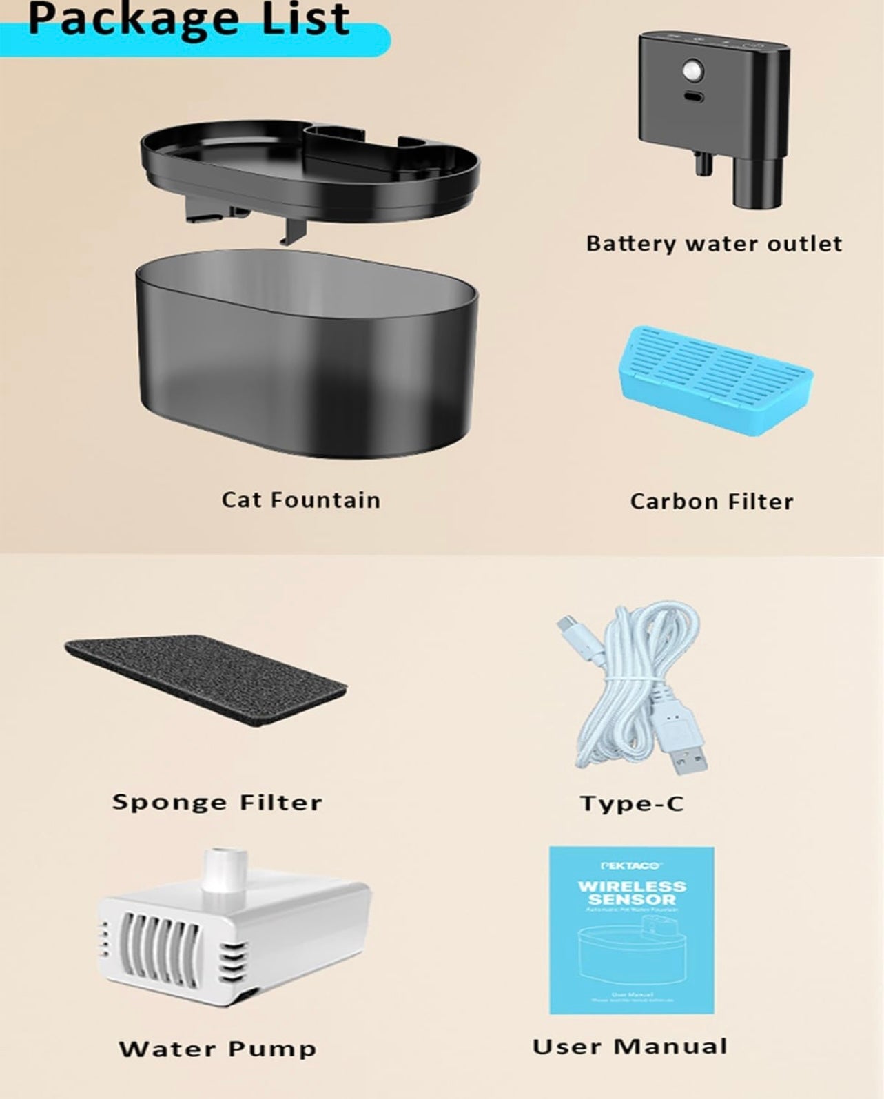 Fuente de agua inalámbrica con sensor para gatos 2.2Litros