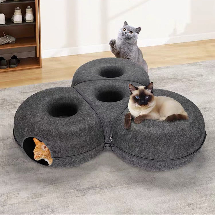 Túnel de dona triple para gatos gris oscuro