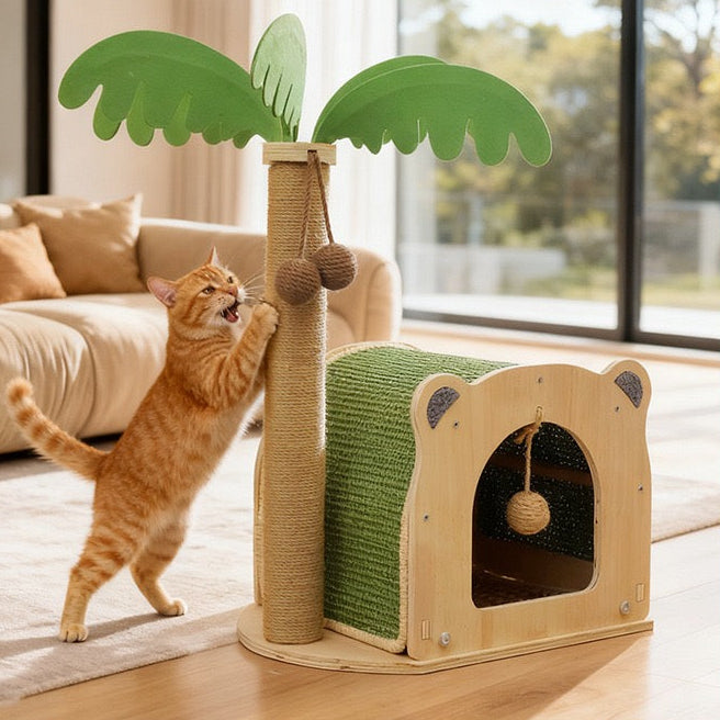 Rascador de cuerda casita con palmera